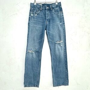 Zara Distressed Straight Leg Jeans Medium Wash Denim Size 2